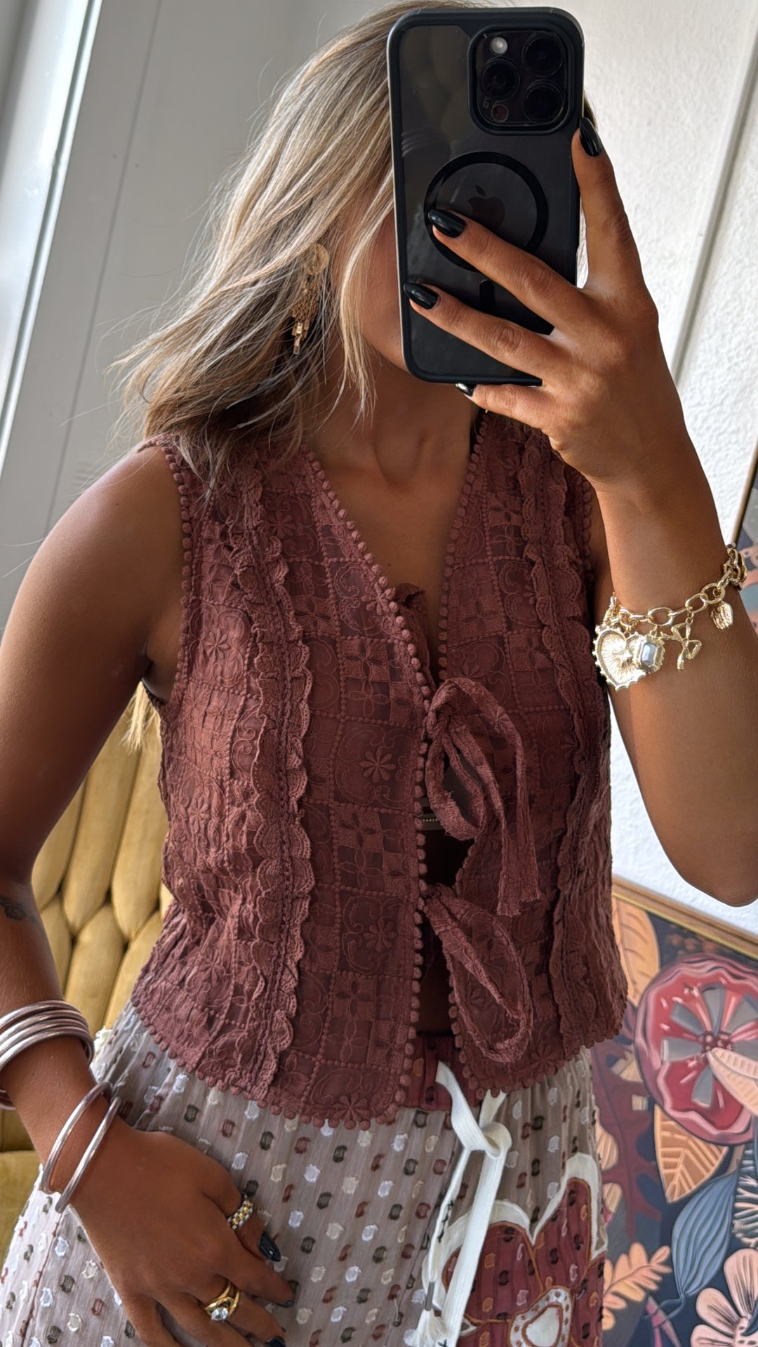 Desert Rose Tie Vest, Mocha
