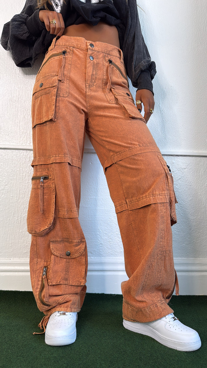 Mineral Washed Cargo Pants, Rust Orange