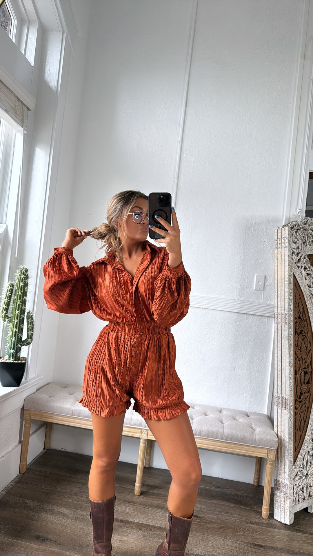 Set The Tone Romper, Terracotta