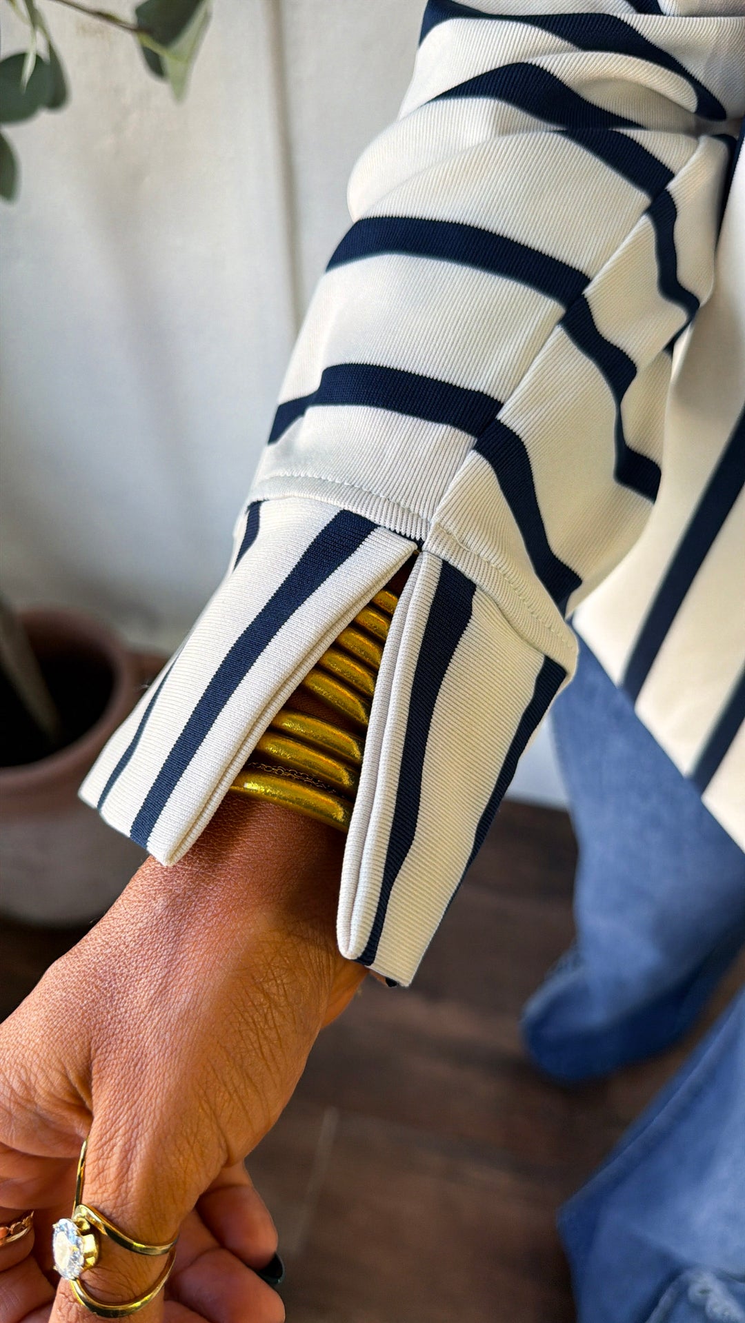 Sophisticated And Stripe Blouse, Cream/Navy