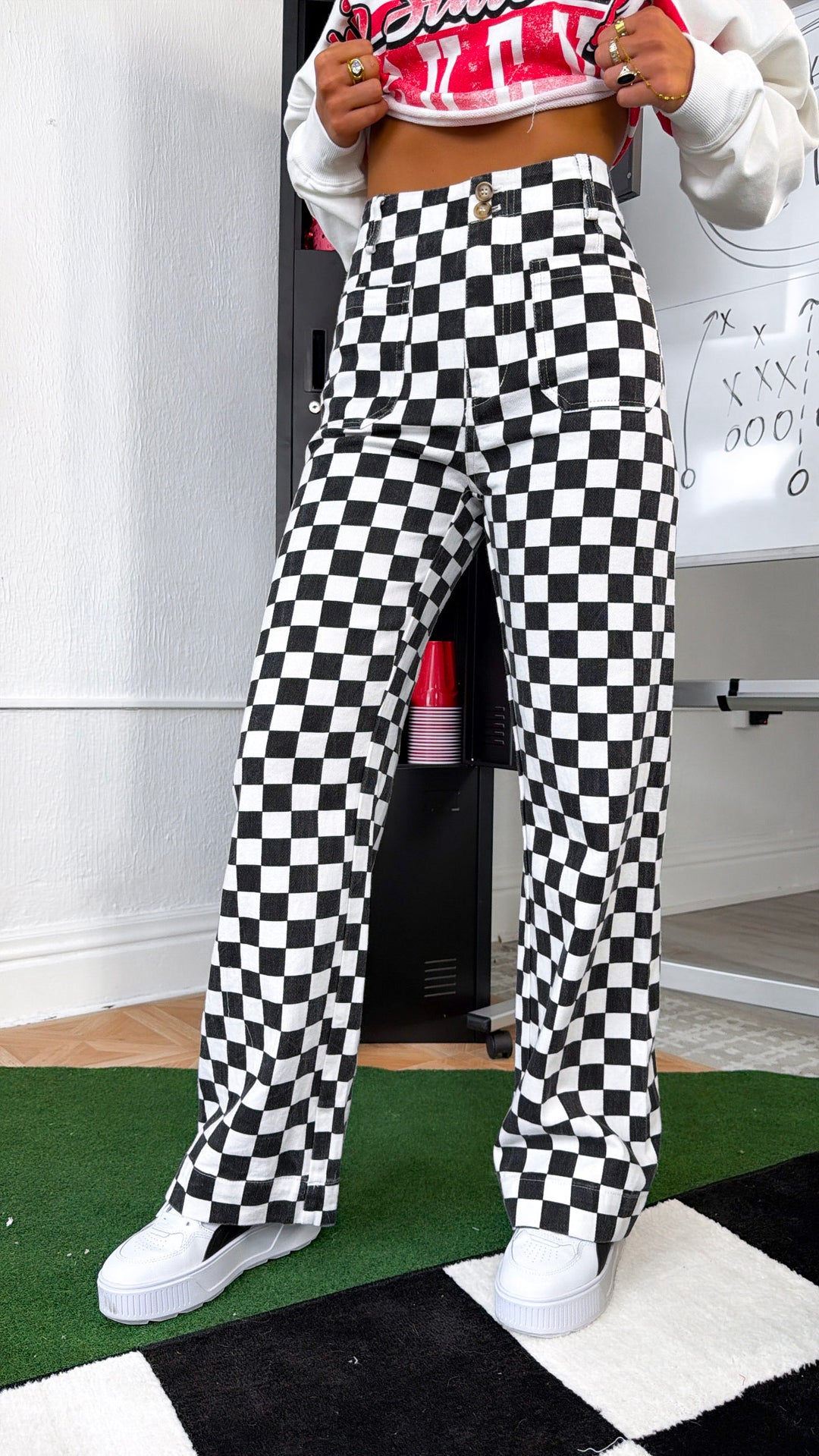 Finish Line Checkered Pant, Black