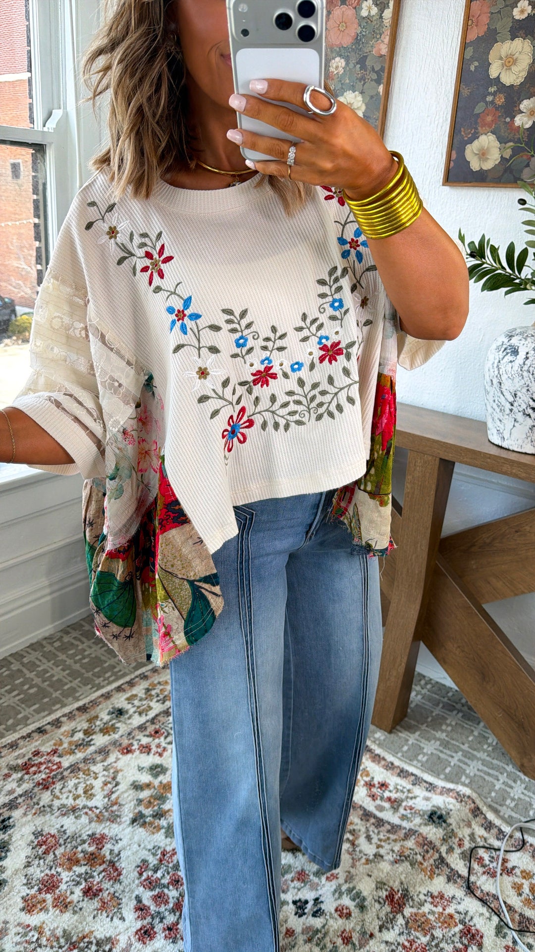 Gabriella Floral Top, Cream