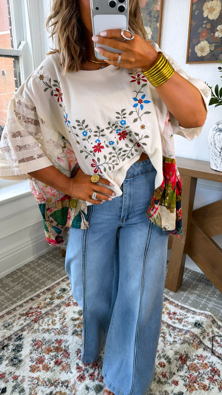 Gabriella Floral Top, Cream