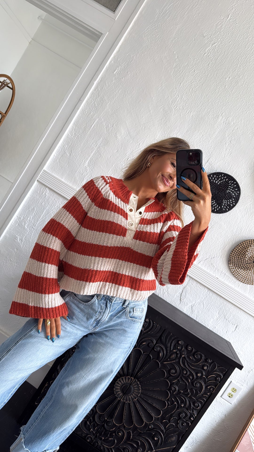 Say Less Striped Sweater, Orange/Taupe