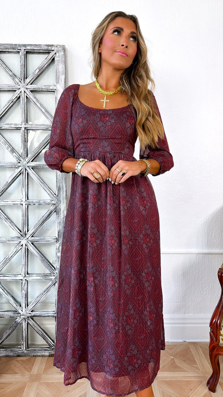 Button Front Midi Dress, Ivory/Rosewood
