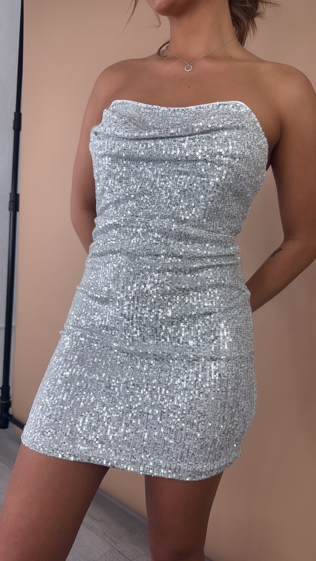 white and silver mini dress Short White Homecoming Dress with Silver Beads White / 6