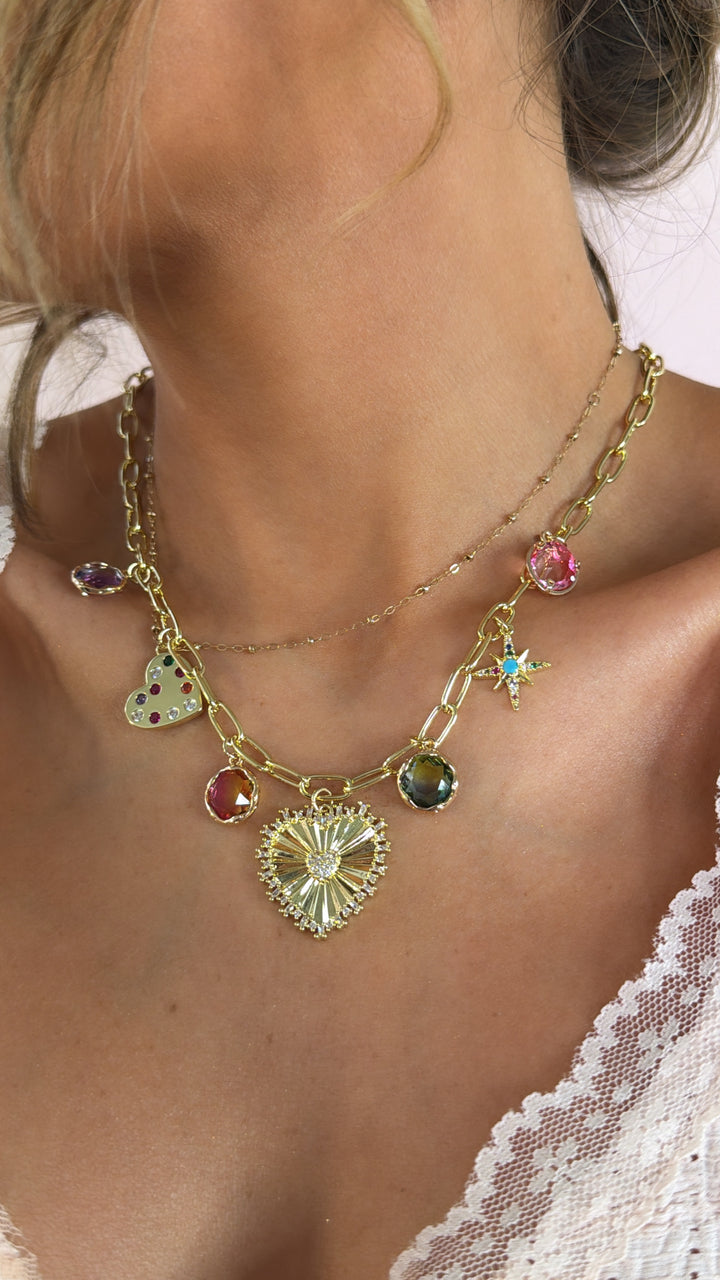 Hearts Drop Charm Necklace