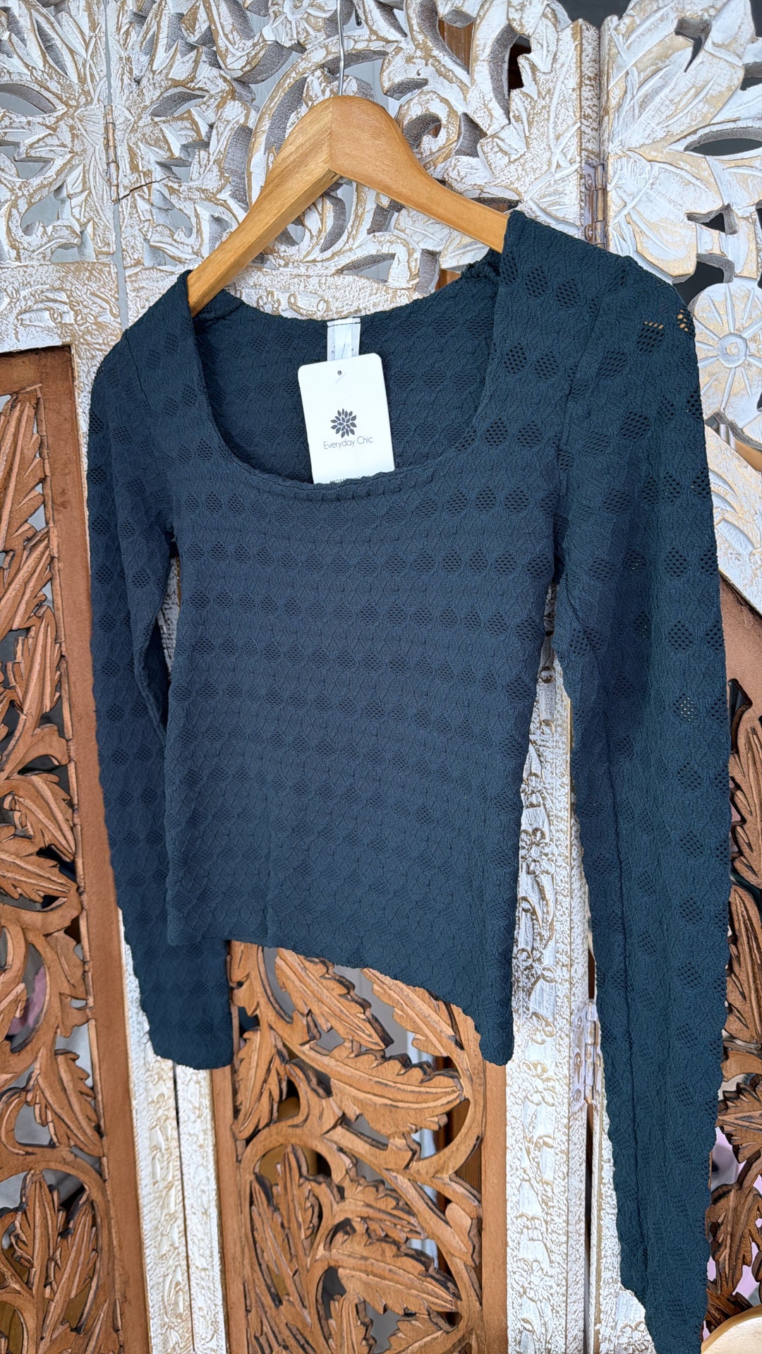 Lace Texture Square Neck Top, Forest Night