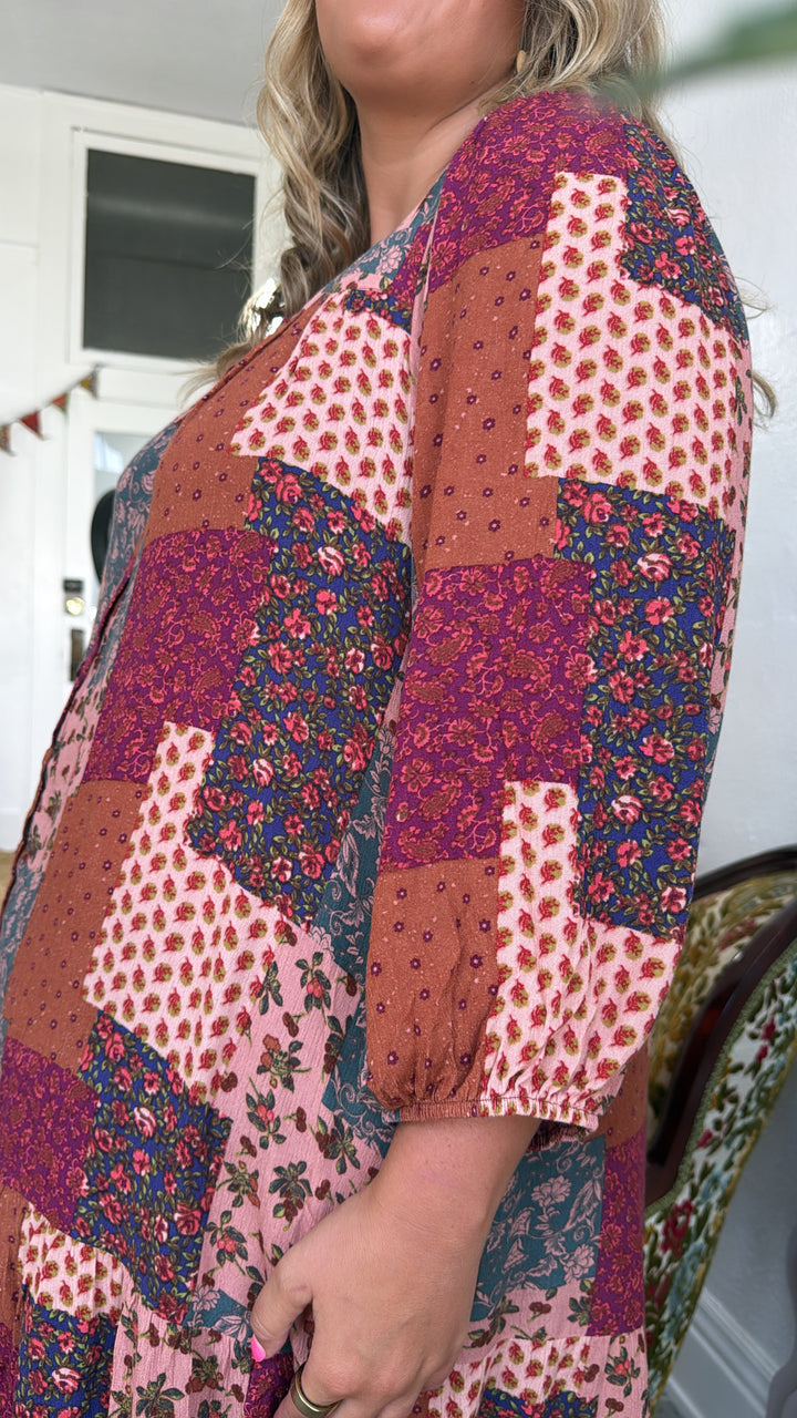 Boho Chic Long Sleeve Patchwork Mini Dress