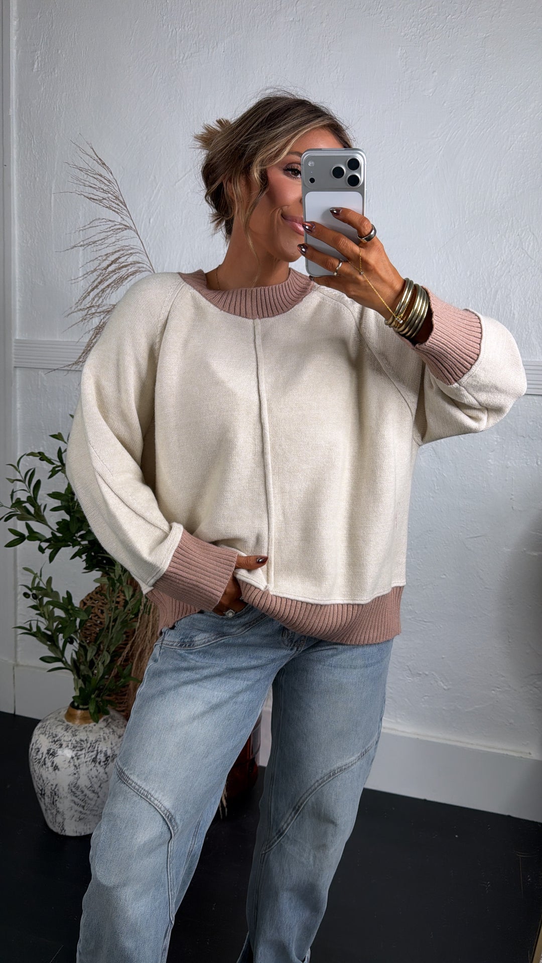 Hollow Pine Sweater, Ecru
