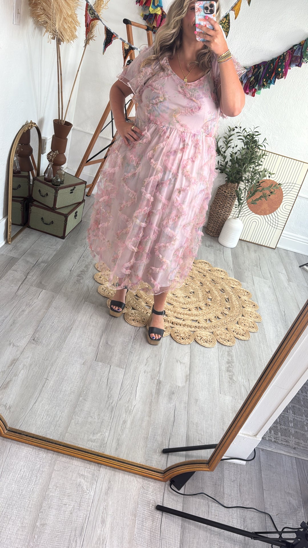 Floral Tulle Maxi Dress, Pink