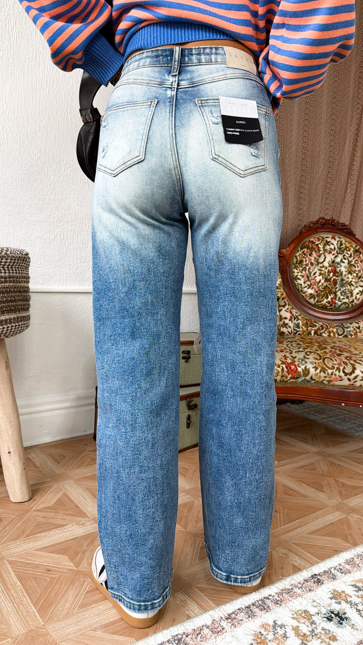 Crochet Distressed Detailed Jeans, Medium Light