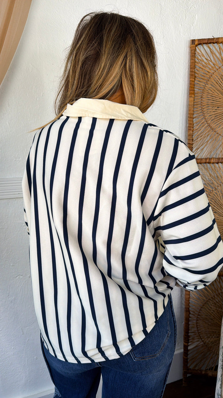 Sophisticated And Stripe Blouse, Cream/Navy
