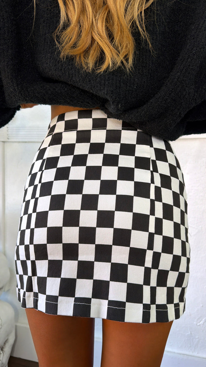 On Your Mark Checkered Skirt, Black/White