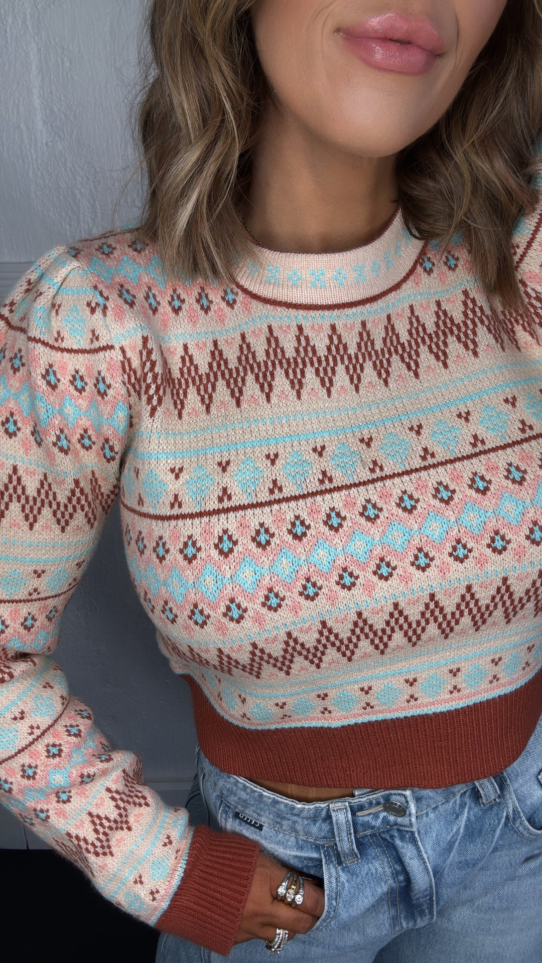 Maple Mist Sweater, Sand Aqua Multi