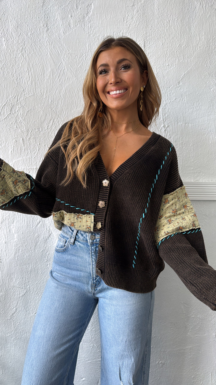 Dried Sunflower Knit Cardigan, Black