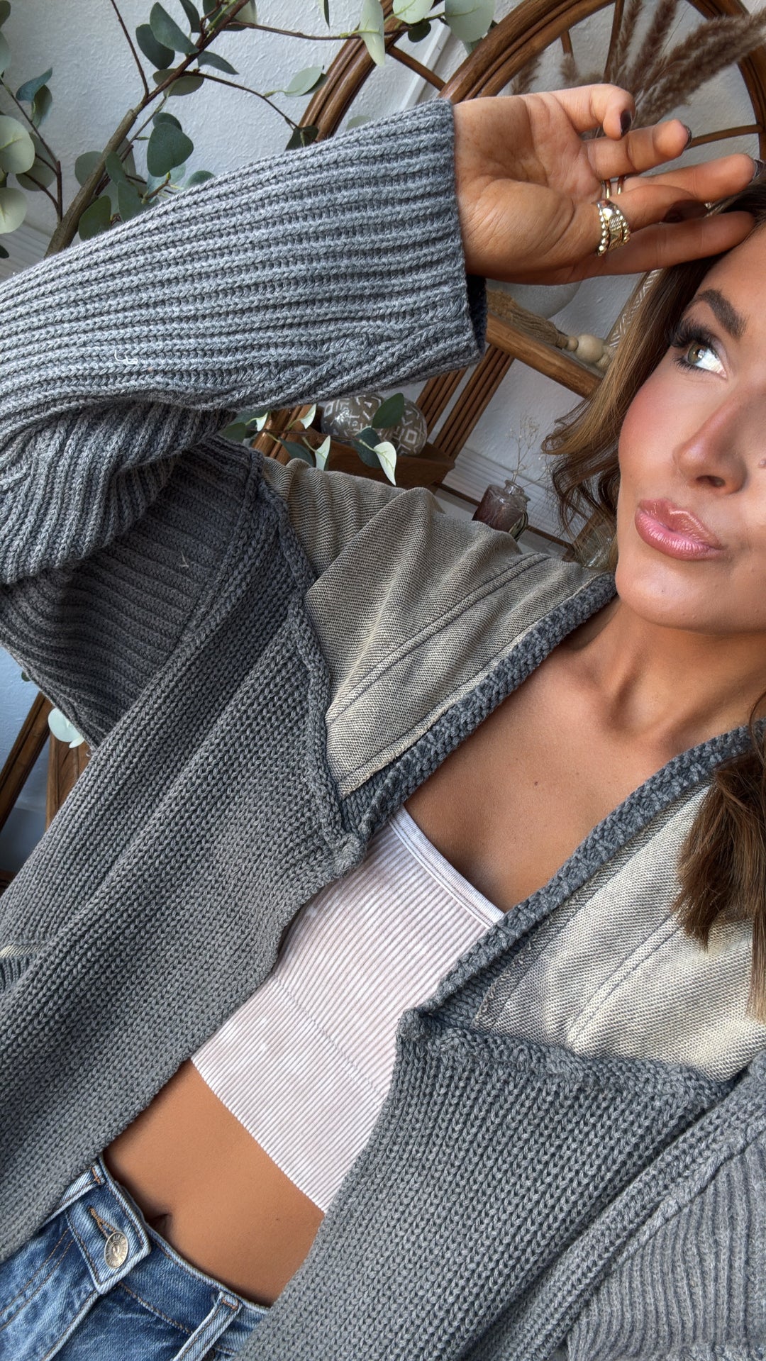 DOORBUSTER: Cable Knit Cardigan,  Washed Grey