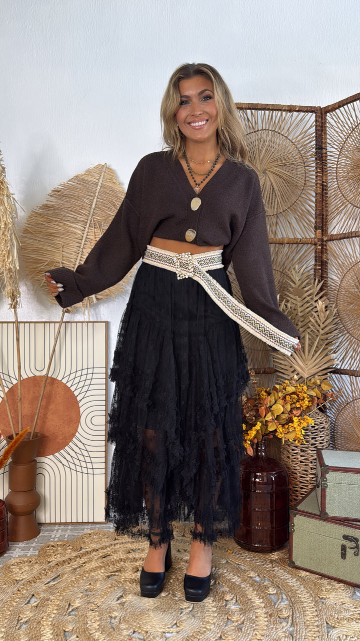 Whispering Shadows Mesh Skirt, Black