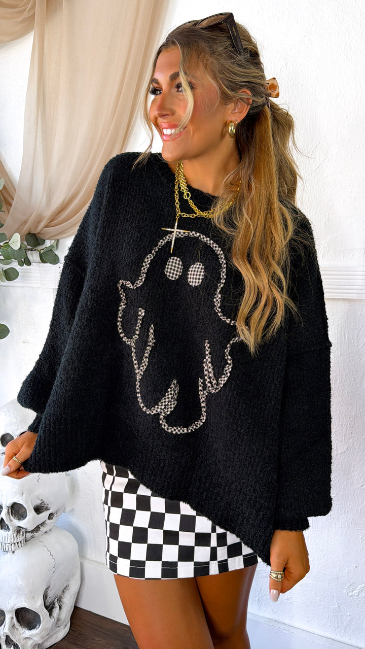 Ghostly Gingham Sweater, Black