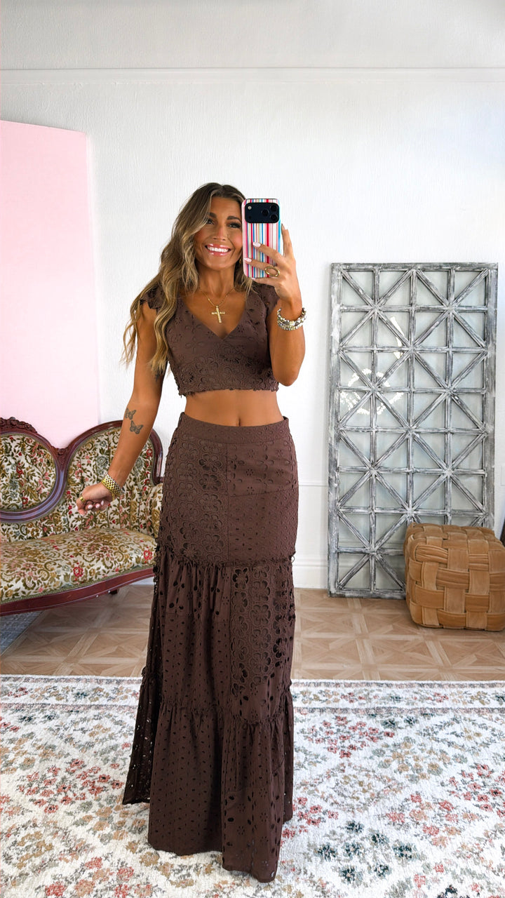 ECB Exclusive: Sunseeker Eyelet Boho Set, Chocolate Brown