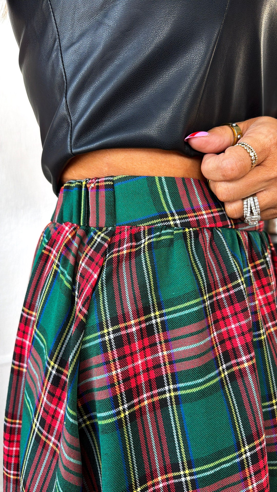 Holiday Plaid Midi Skirt, Green