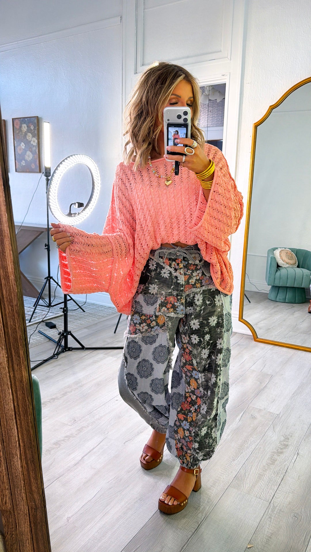 Luminous Sky Knit Sweater, Coral Orange