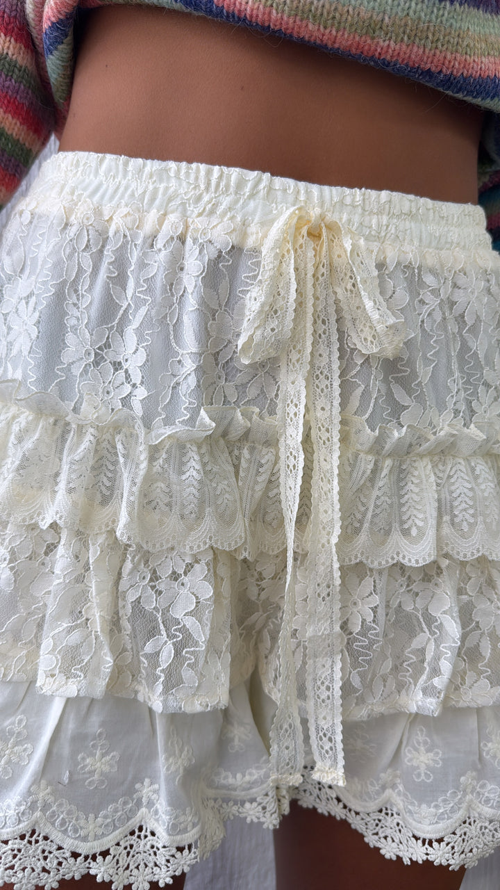 Poppy Lace Tiered Skort, Cream