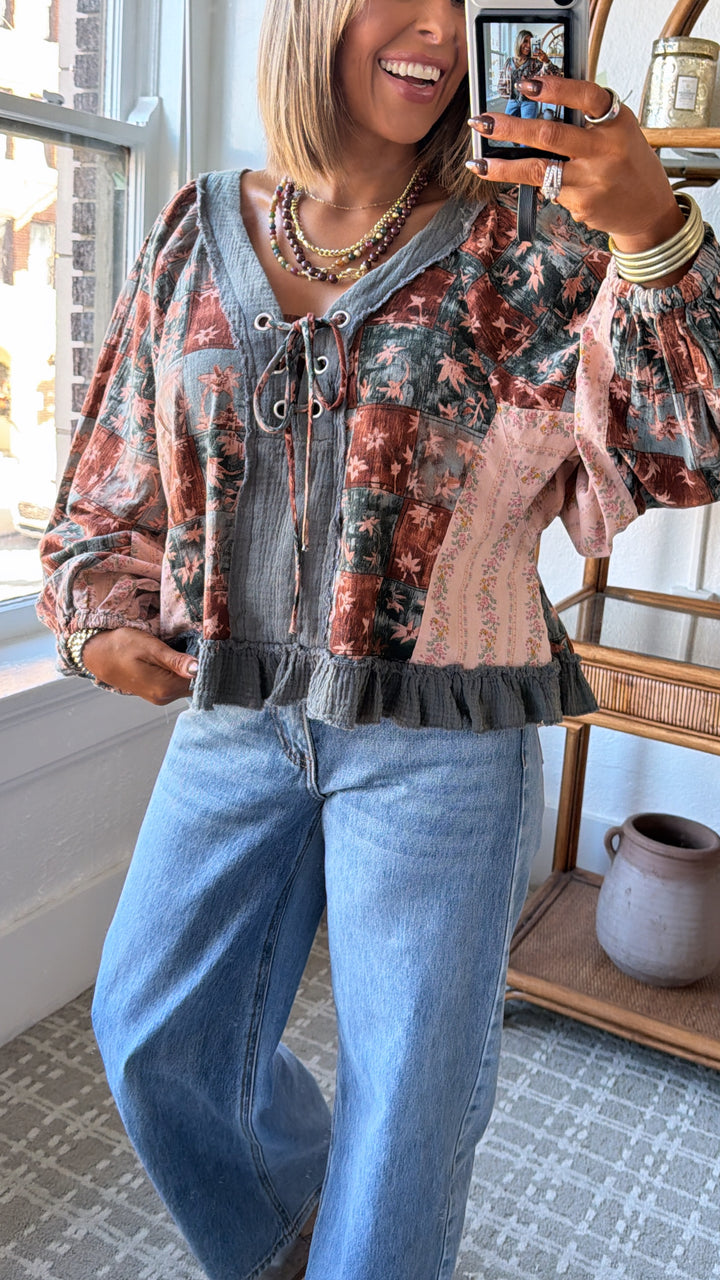 Petal Kiss Blouse, Charcoal Multi