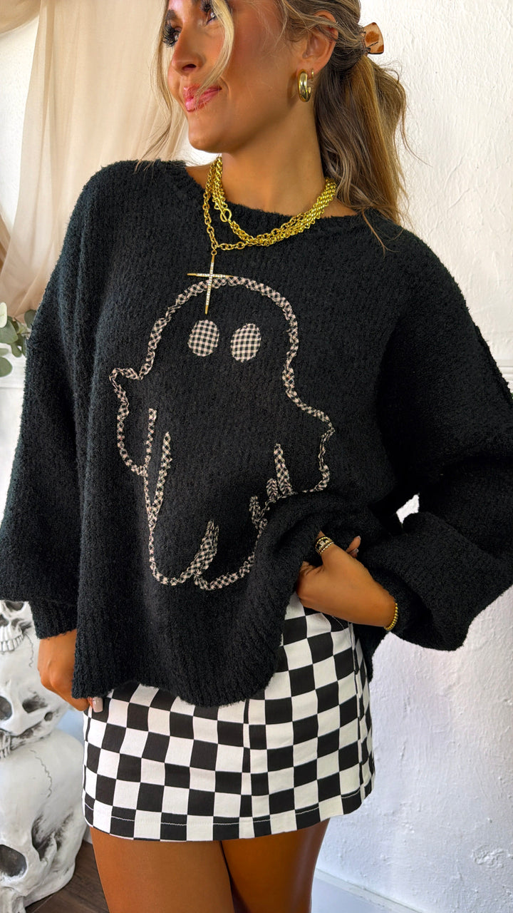 Ghostly Gingham Sweater, Black
