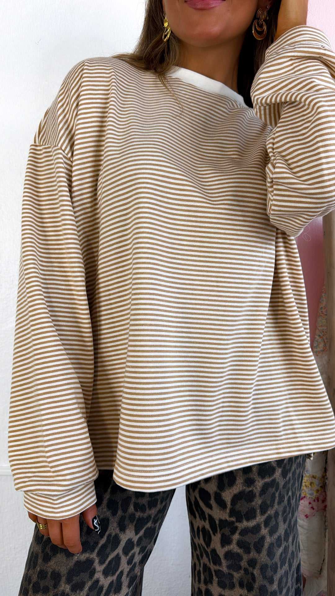 Laurel Stripe Top, Camel/White