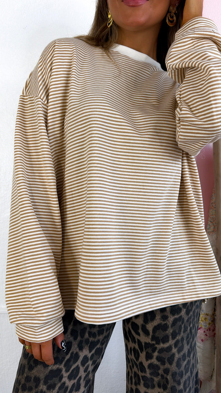 Laurel Stripe Top, Camel/White
