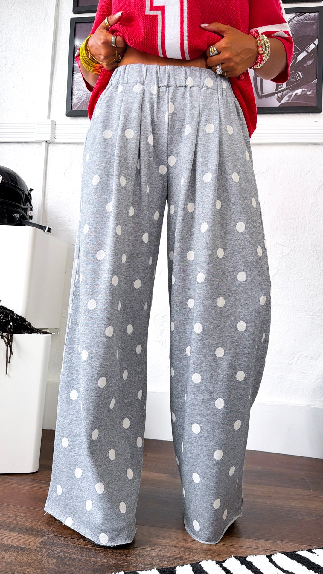 Sweet Spot Polka Dot Sweatpants, H.Grey/Cream