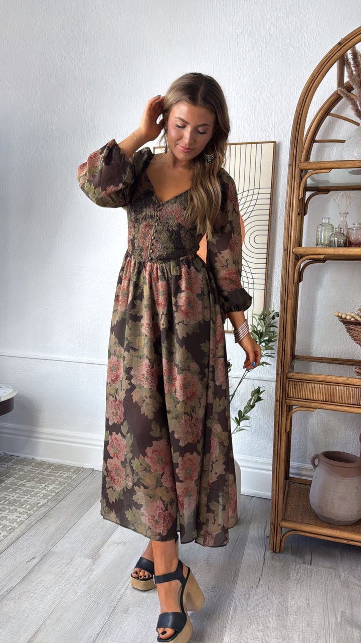 Golden Rue Midi Dress, Chocolate