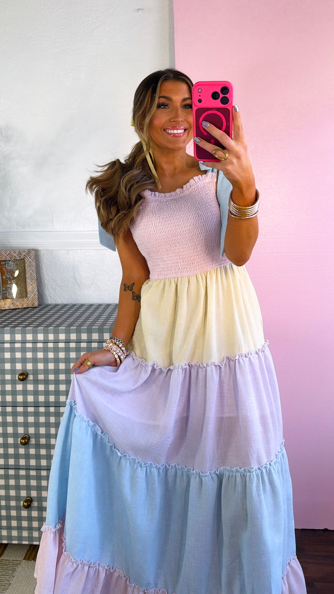 Sunset Rays Color block Maxi Dress, Pastel Multi