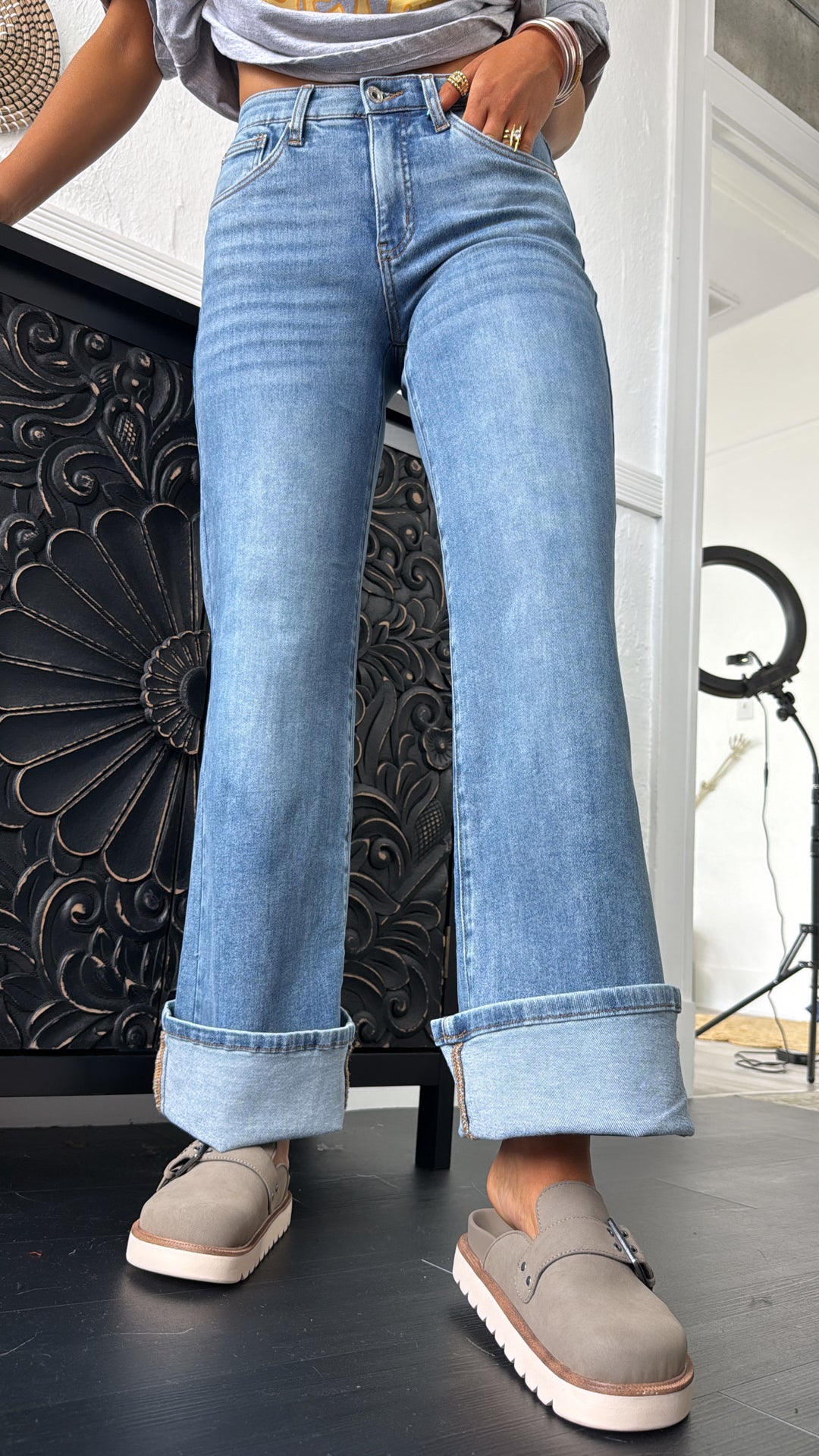 Navy Straight Leg Denim, Medium Wash