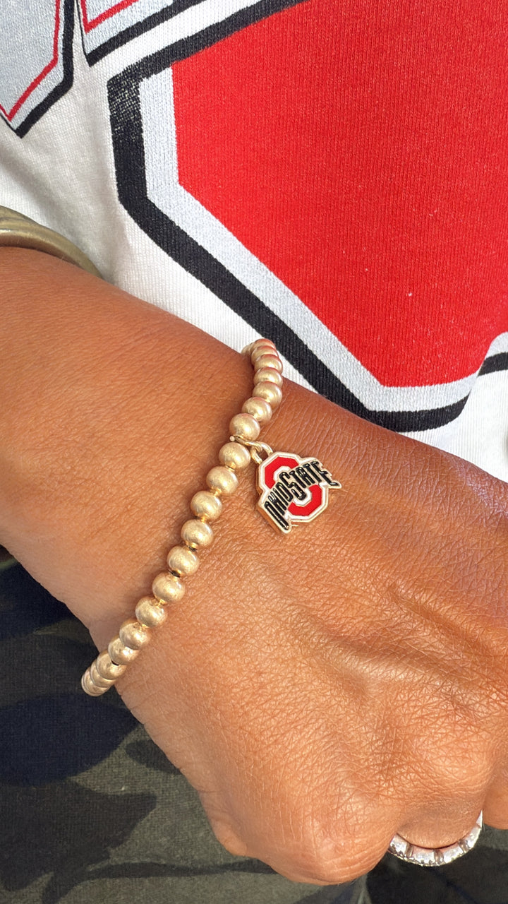 Buckeyes Ball Bead Stretch Bracelet in Satin Gold