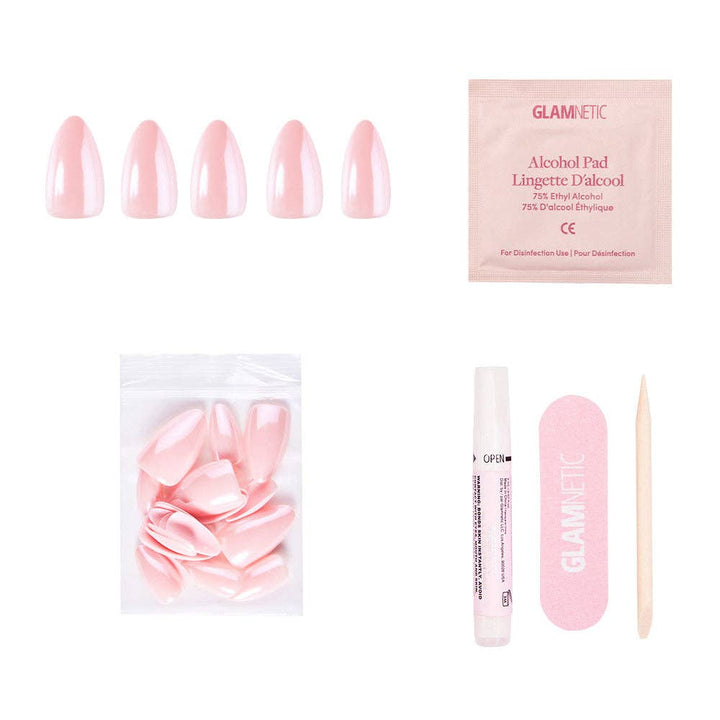First Kiss Press-On Nails | Short Almond Pink Chrome Finish