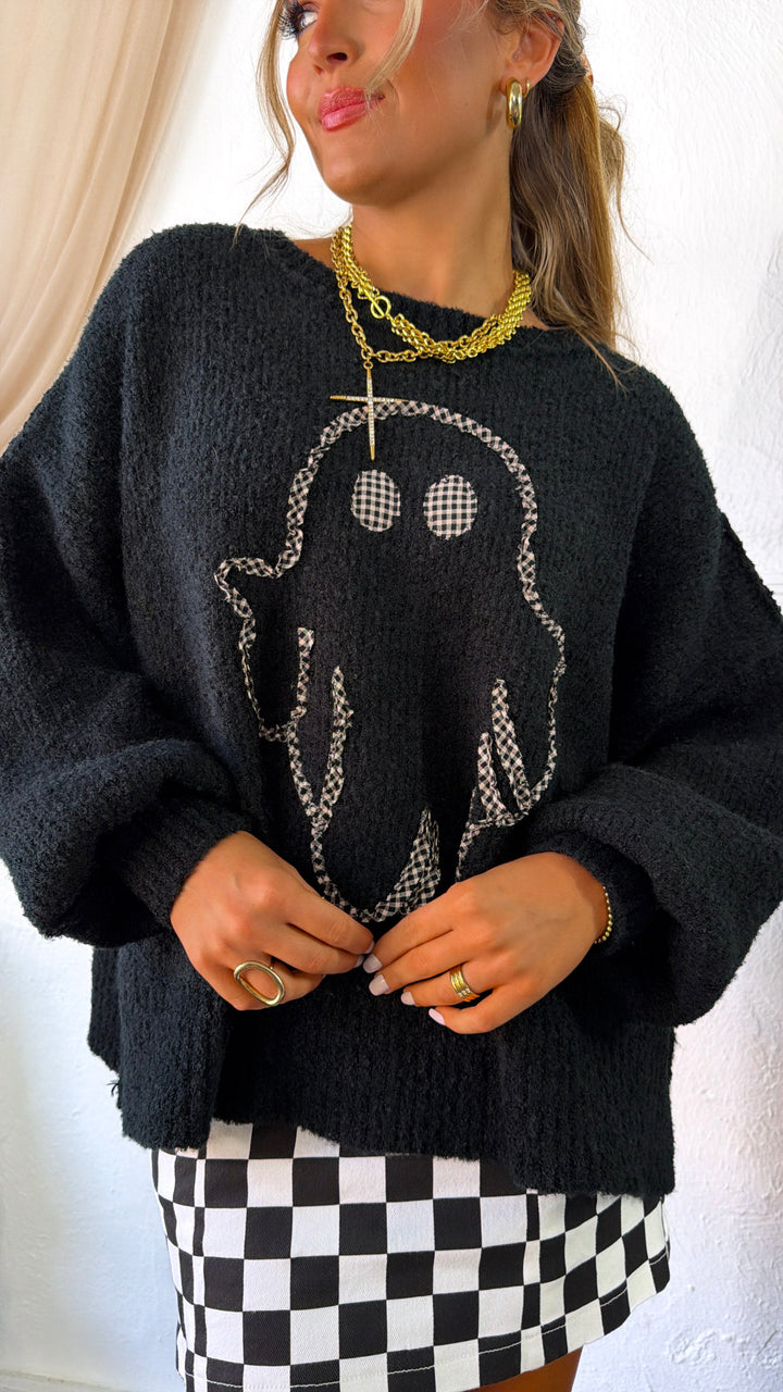 Ghostly Gingham Sweater, Black
