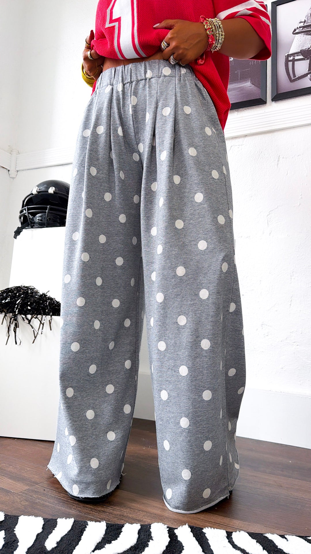 Sweet Spot Polka Dot Sweatpants, H.Grey/Cream