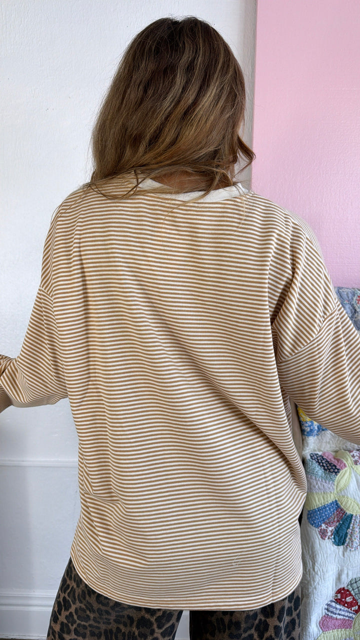 Laurel Stripe Top, Camel/White