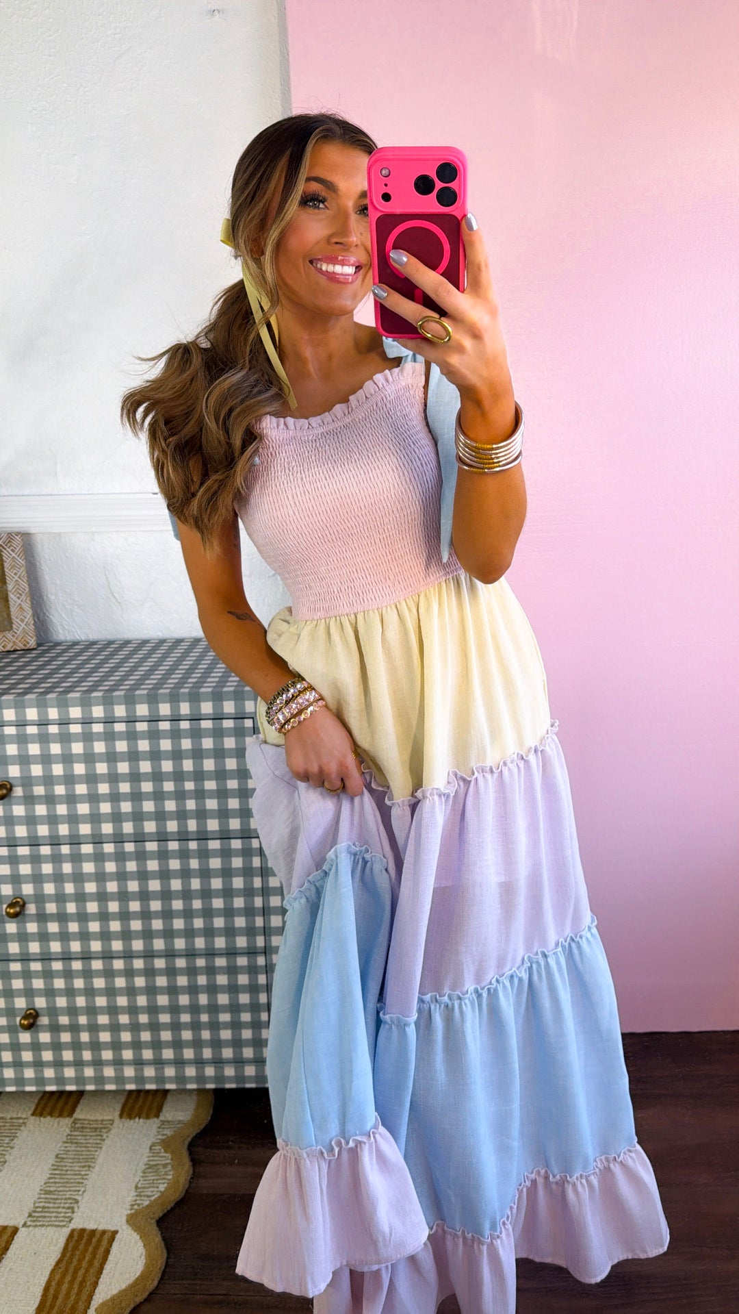 Sunset Rays Color block Maxi Dress, Pastel Multi