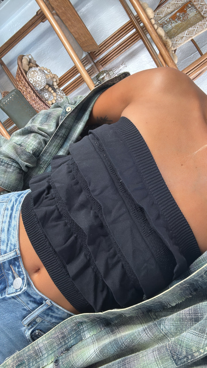 Layered Ruffled Tube Top, Black