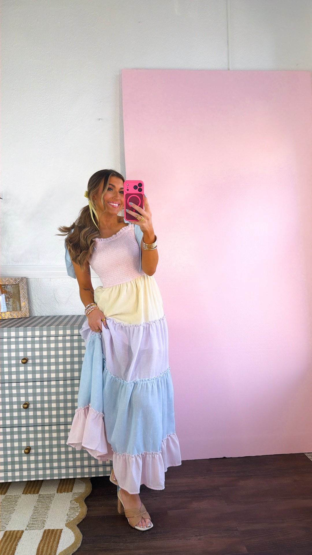 Sunset Rays Color block Maxi Dress, Pastel Multi