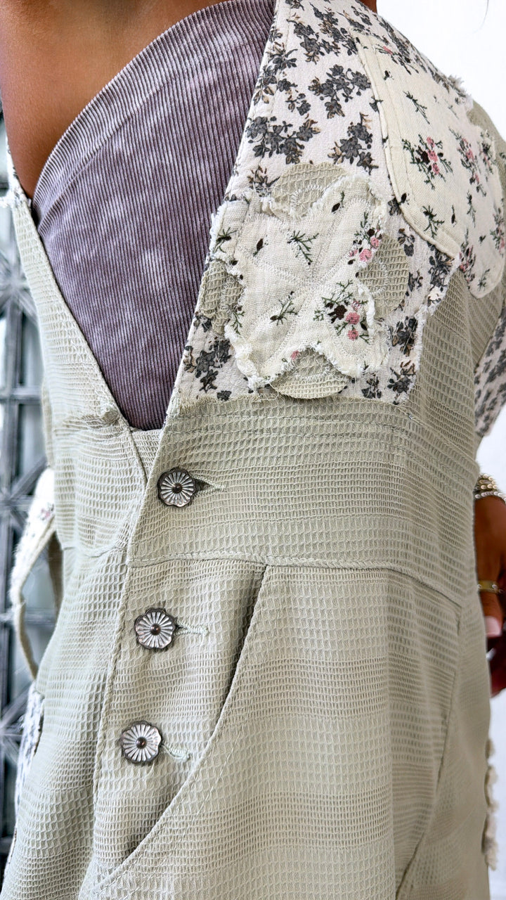 Sun Fade Floral Overalls, Taupe