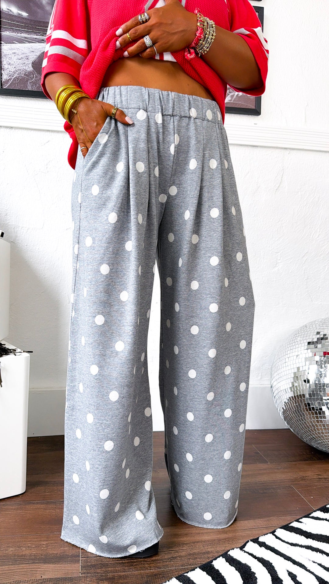 Sweet Spot Polka Dot Sweatpants, H.Grey/Cream