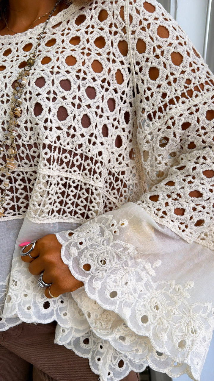 Petal Picking Crochet Top, Natural