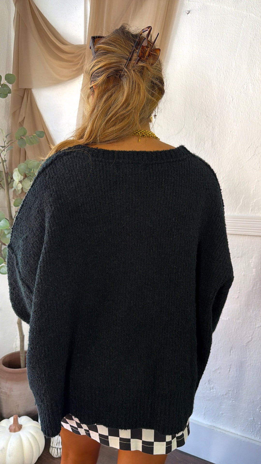 Ghostly Gingham Sweater, Black