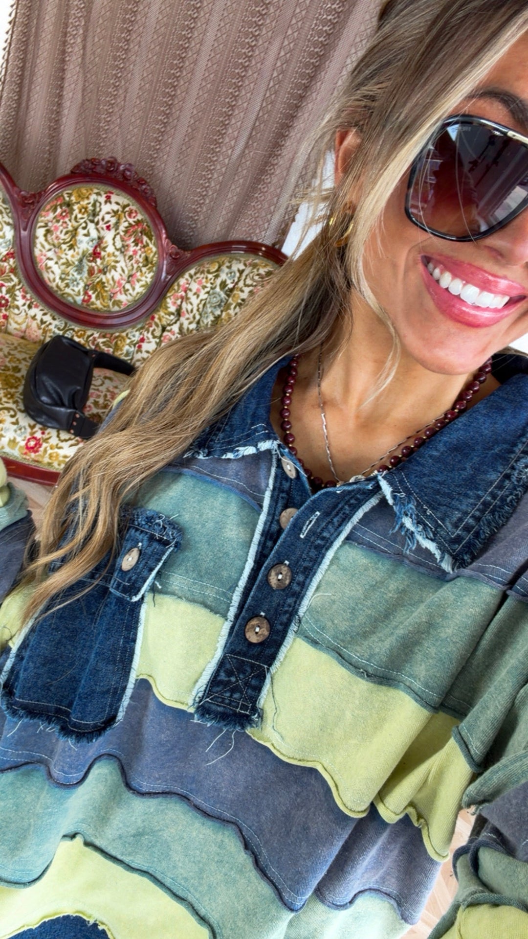 Breezy Nights Denim Stripe Top, Green Combo