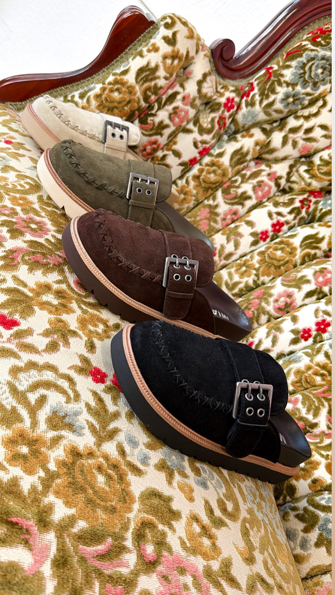 Zamara Suede Buckle Clog, Olive