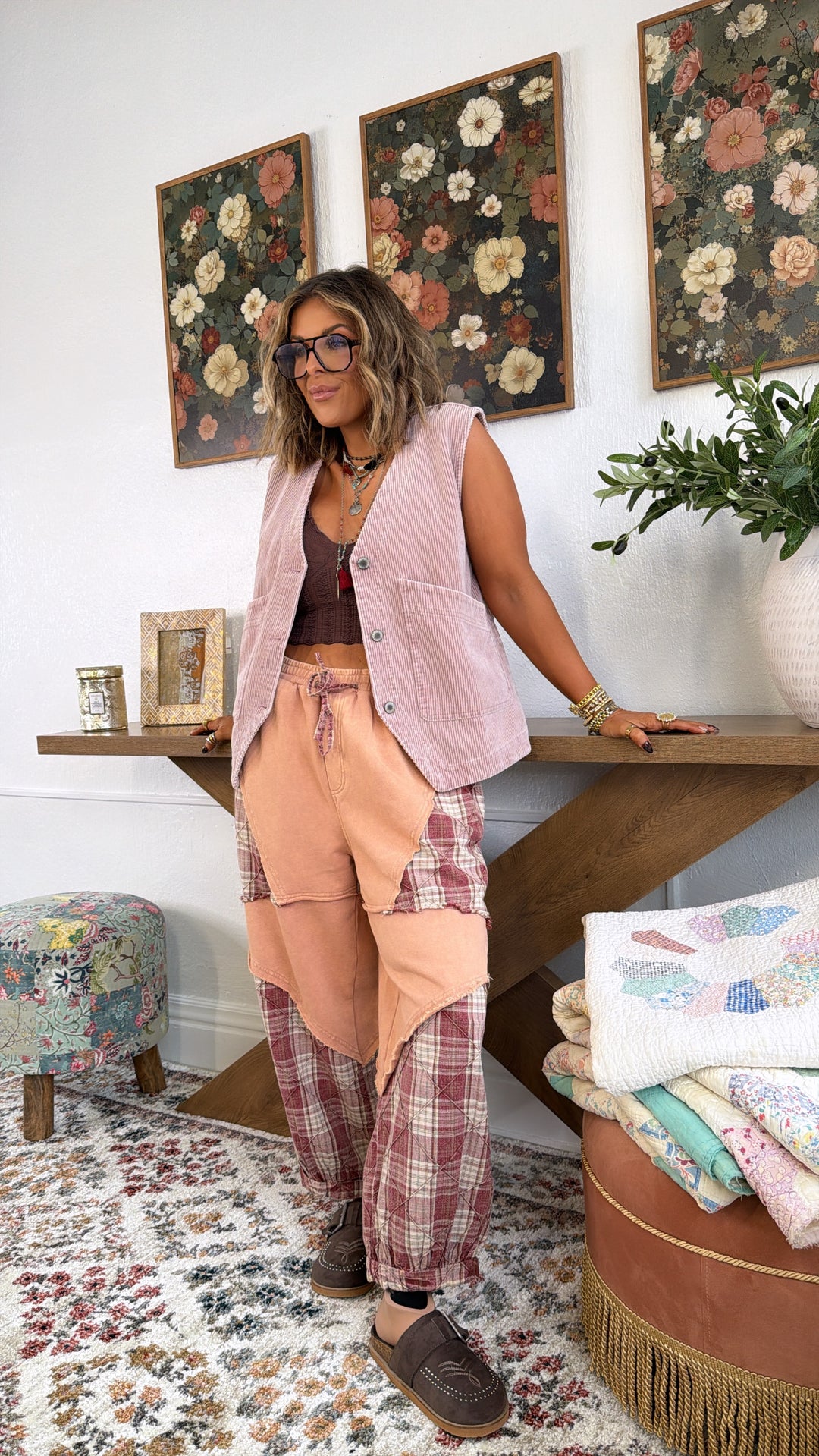 Tulip Trail Plaid Pant, Taupe